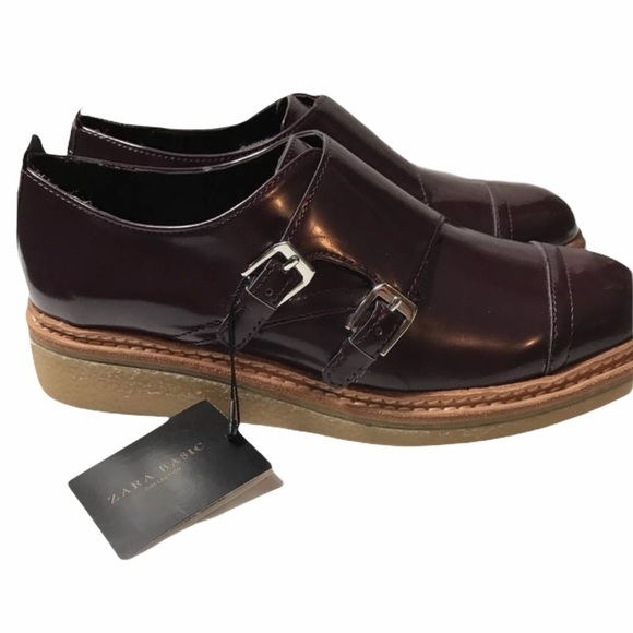 New Zara Basic Shoes Size 6 Wine Monk Strap defect - Picture 1 of 8